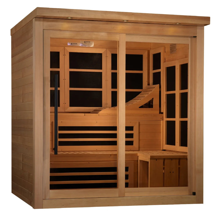 Golden Designs Monaco Limited Edition 6-person PureTech™ Near Zero EMF FAR Infrared Sauna (Canadian Hemlock) with 4 speakers and 15” LCD Monitor