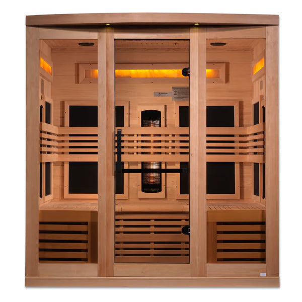 Golden Designs Inc 6-Person Full Spectrum PureTech™ Near Zero EMF FAR Infrared Sauna with Himalayan Salt Bar (Canadian Hemlock)