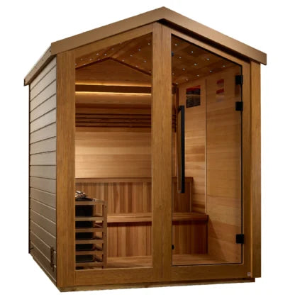 Golden Designs Kaarina 6 Person Outdoor Traditional Harvia Stove Sauna – Canadian Red Cedar Interior With Built in Speakers