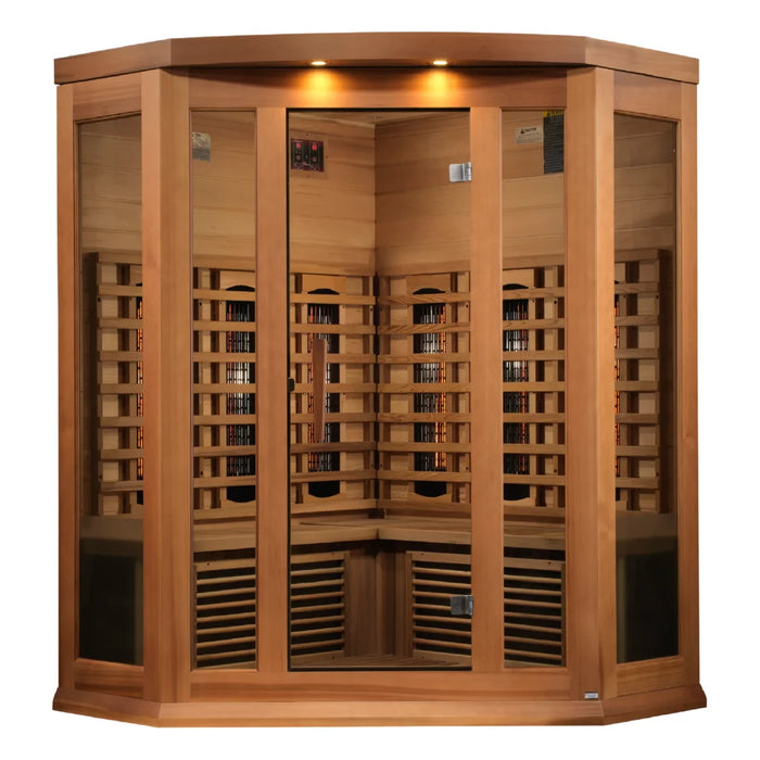 Maxxus 3 Person Full Spectrum Infrared Corner Sauna – Canadian Red Cedar