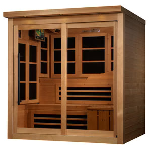 Golden Designs Monaco Limited Edition 6-person PureTech™ Near Zero EMF FAR Infrared Sauna (Canadian Hemlock) with 4 speakers and  15” LCD Monitor