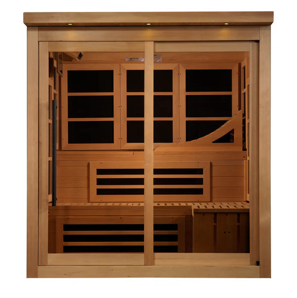 Golden Designs Monaco Limited Edition 6-person PureTech™ Near Zero EMF FAR Infrared Sauna (Canadian Hemlock) with 4 speakers and  15” LCD Monitor