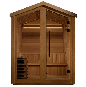 Golden Designs Kaarina 6 Person Outdoor Traditional Harvia Stove Sauna – Canadian Red Cedar Interior With Built in Speakers