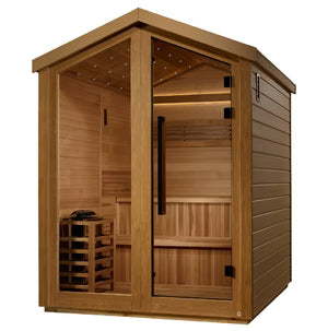 Golden Designs Kaarina 6 Person Outdoor Traditional Harvia Stove Sauna – Canadian Red Cedar Interior With Built in Speakers