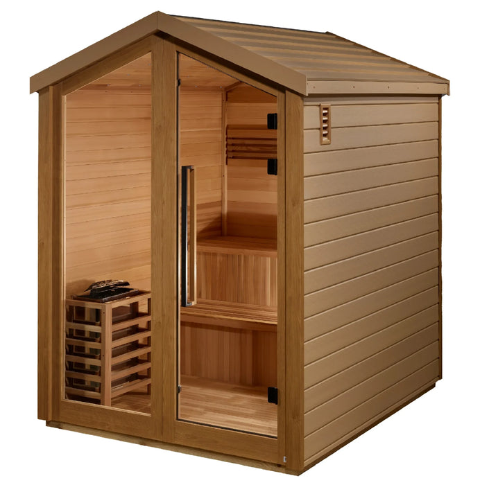 Golden Designs Kaarina 6 Person Outdoor Traditional Harvia Stove Sauna – Canadian Red Cedar Interior With Built in Speakers