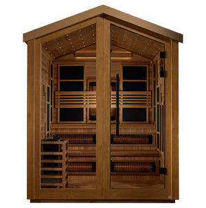 Golden Designs Kaskinen Barn 6 Person Outdoor PureTech™ Full Spectrum Infrared and Traditional Harvia Stove Sauna (Hybrid) – Canadian Red Cedar Interior With Speakers