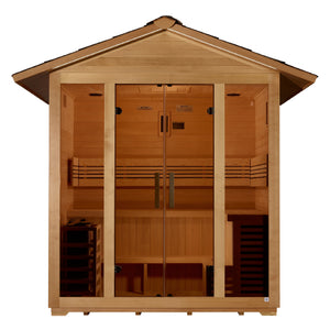 Golden Designs Vorarlberg 5 Person Outdoor Traditional Harvia Stove Sauna – Canadian Hemlock With Speakers