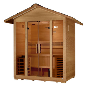 Golden Designs Vorarlberg 5 Person Outdoor Traditional Harvia Stove Sauna – Canadian Hemlock With Speakers