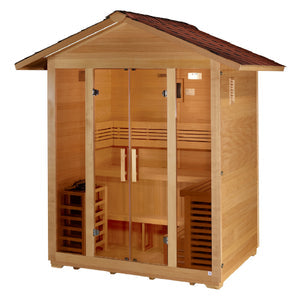 Golden Designs Vorarlberg 5 Person Outdoor Traditional Harvia Stove Sauna – Canadian Hemlock With Speakers