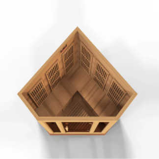 Maxxus 3 Person Corner Unit Low EMF FAR Infrared Sauna Canadian Red Cedar with built in speakers