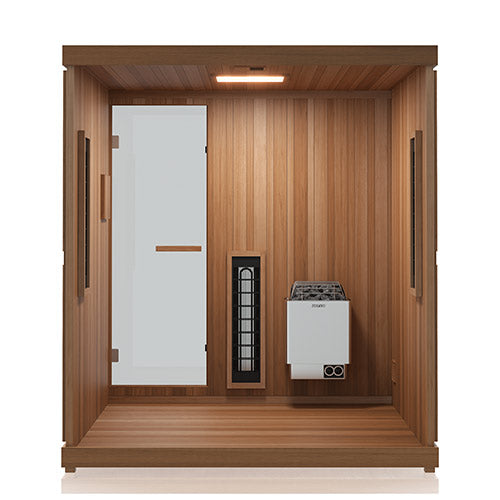 Finnmark FD-5 4-Person XL Trinity Hybrid Infrared, Traditional Stove Sauna & Red Light Combo